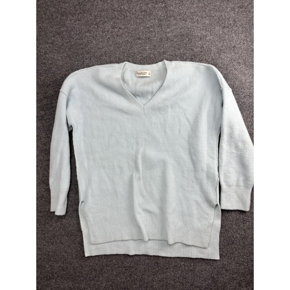 Abercrombie & Fitch Sweater Tunic Womens Small Light Blue V Neck 3/4 Sleeve Knit